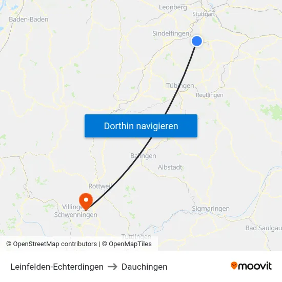 Leinfelden-Echterdingen to Dauchingen map
