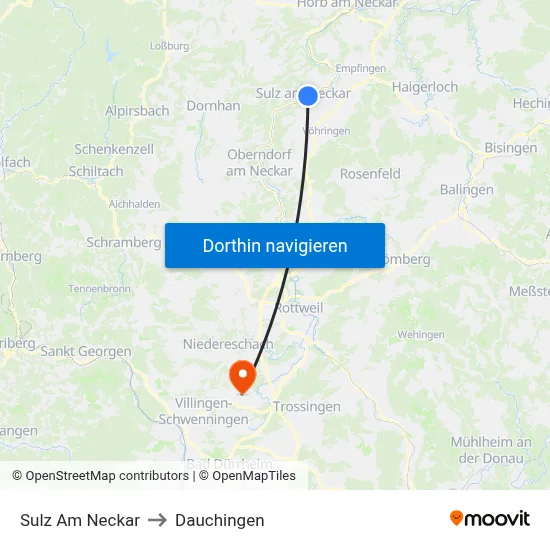 Sulz Am Neckar to Dauchingen map