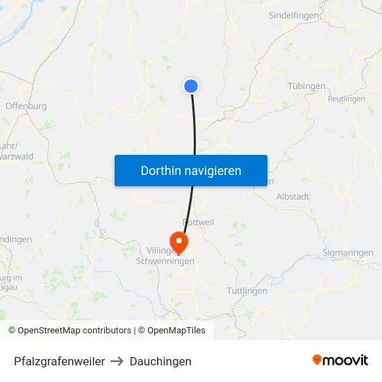 Pfalzgrafenweiler to Dauchingen map