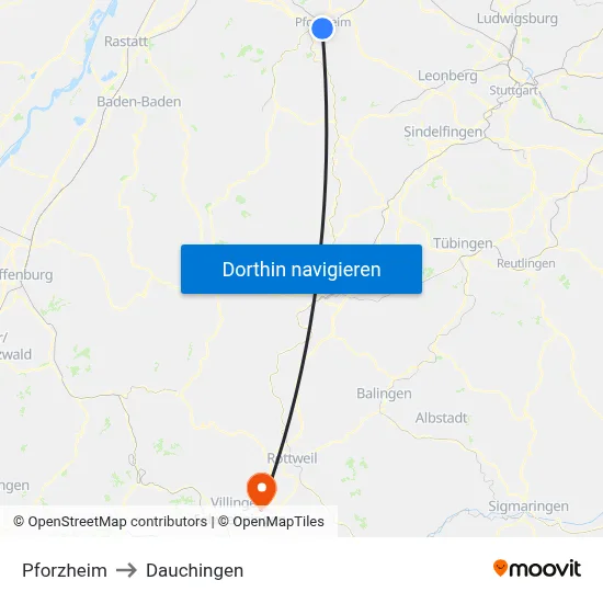 Pforzheim to Dauchingen map