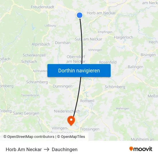 Horb Am Neckar to Dauchingen map