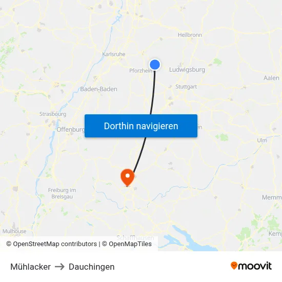 Mühlacker to Dauchingen map