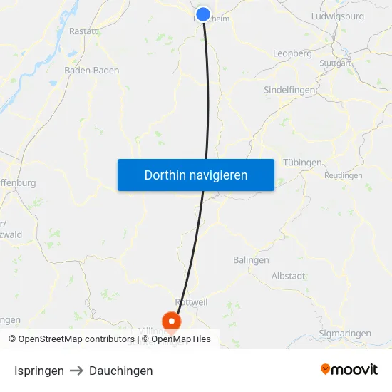 Ispringen to Dauchingen map