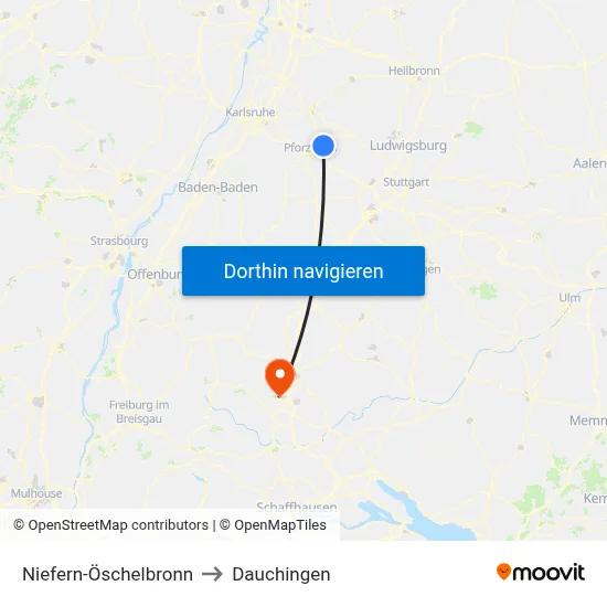 Niefern-Öschelbronn to Dauchingen map