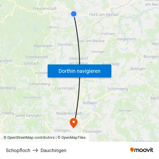 Schopfloch to Dauchingen map