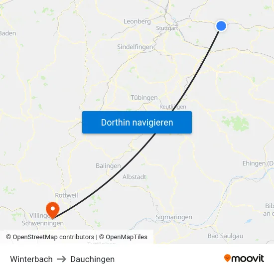 Winterbach to Dauchingen map