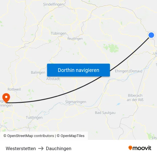 Westerstetten to Dauchingen map