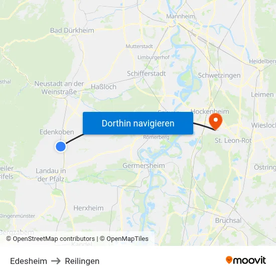 Edesheim to Reilingen map