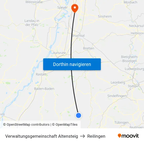 Verwaltungsgemeinschaft Altensteig to Reilingen map