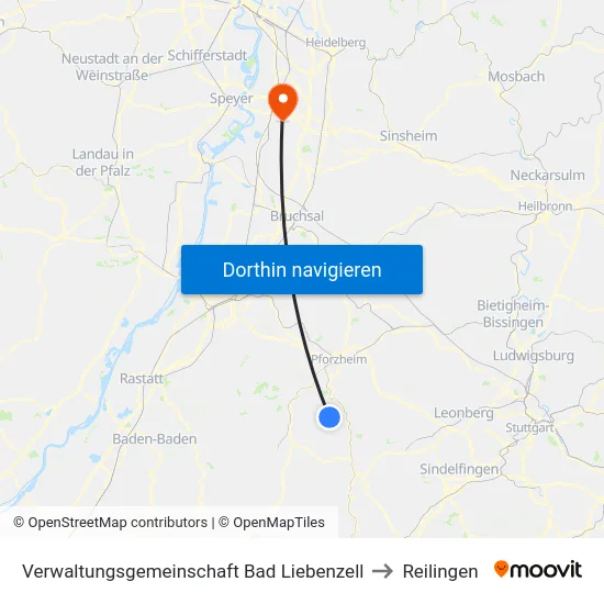 Verwaltungsgemeinschaft Bad Liebenzell to Reilingen map