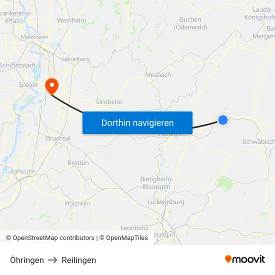 Öhringen to Reilingen map