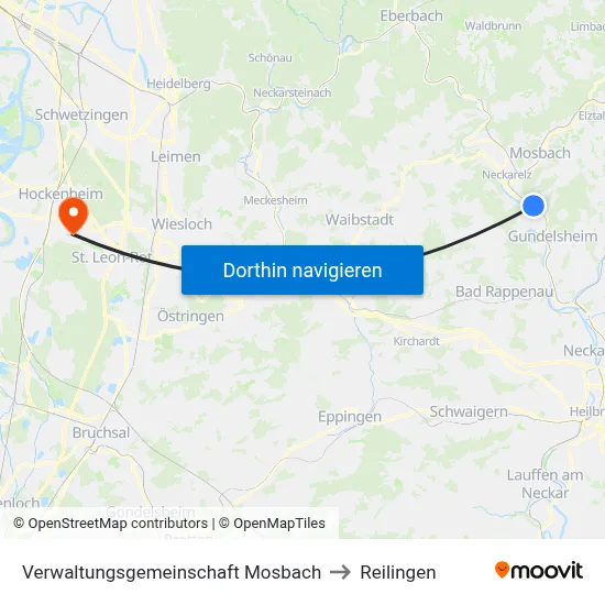 Verwaltungsgemeinschaft Mosbach to Reilingen map