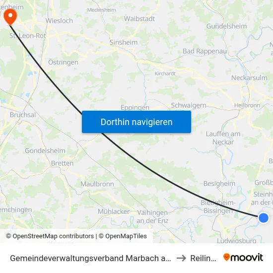 Gemeindeverwaltungsverband Marbach am Neckar to Reilingen map