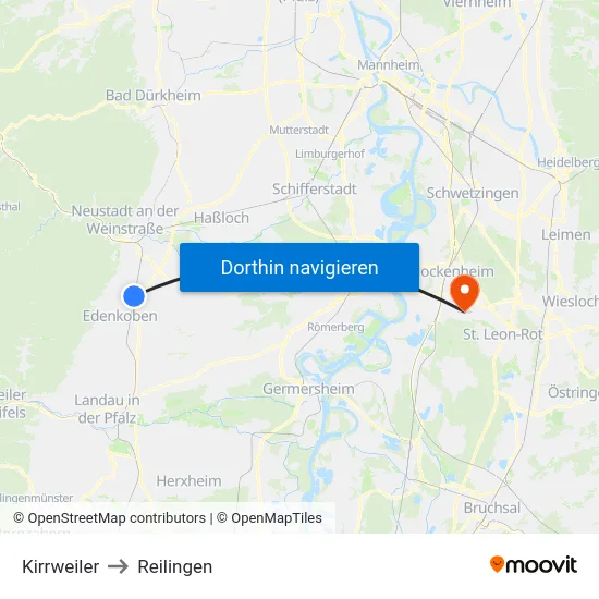 Kirrweiler to Reilingen map