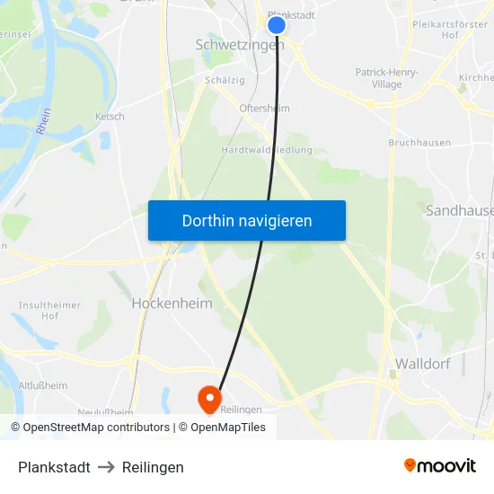 Plankstadt to Reilingen map