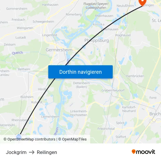Jockgrim to Reilingen map