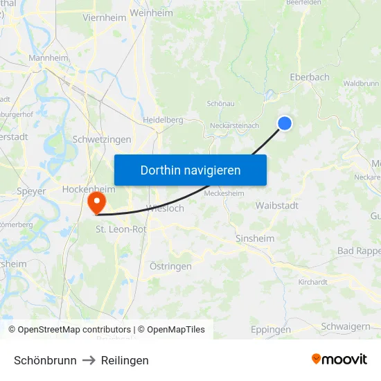 Schönbrunn to Reilingen map