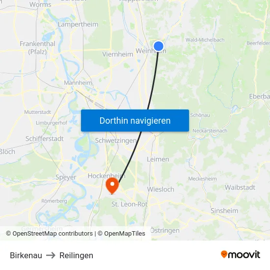 Birkenau to Reilingen map