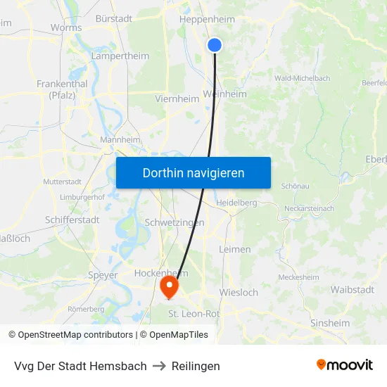 Vvg Der Stadt Hemsbach to Reilingen map