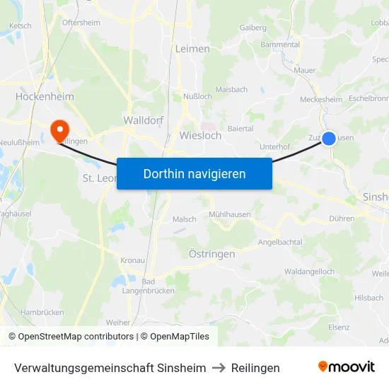 Verwaltungsgemeinschaft Sinsheim to Reilingen map