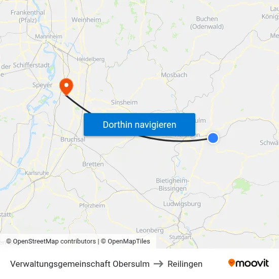 Verwaltungsgemeinschaft Obersulm to Reilingen map