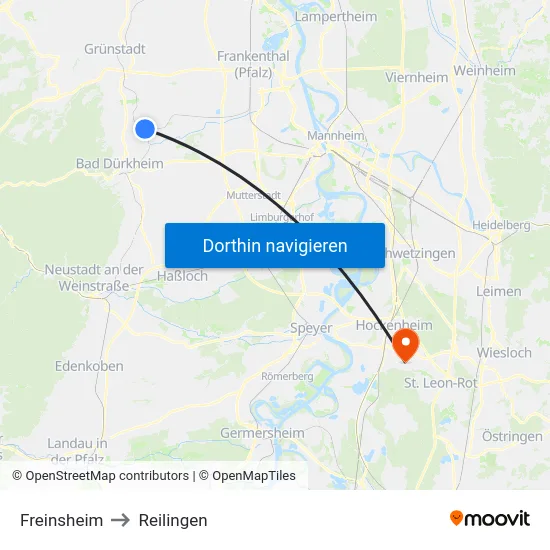Freinsheim to Reilingen map