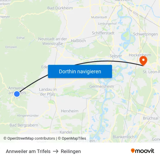 Annweiler am Trifels to Reilingen map