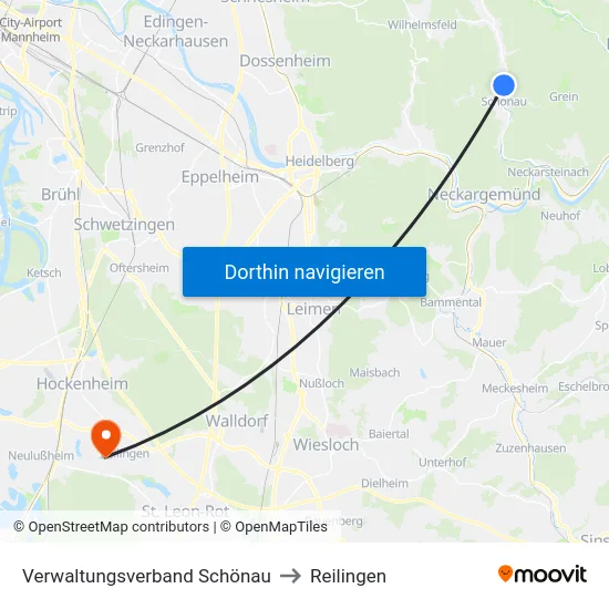 Verwaltungsverband Schönau to Reilingen map