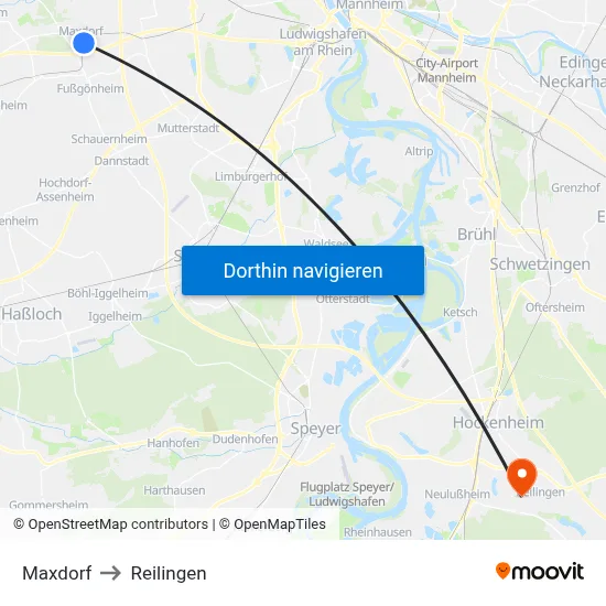 Maxdorf to Reilingen map