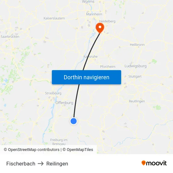 Fischerbach to Reilingen map