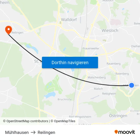 Mühlhausen to Reilingen map