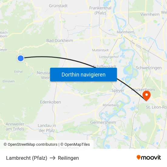 Lambrecht (Pfalz) to Reilingen map
