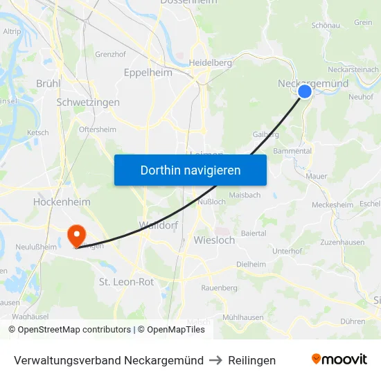 Verwaltungsverband Neckargemünd to Reilingen map