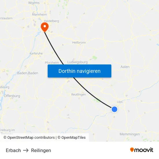 Erbach to Reilingen map