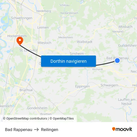 Bad Rappenau to Reilingen map