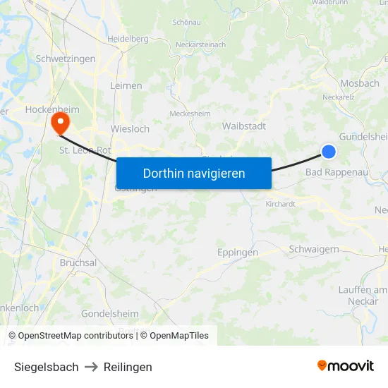 Siegelsbach to Reilingen map