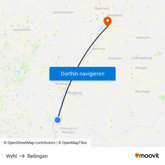 Wyhl to Reilingen map