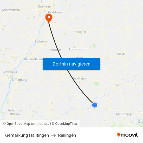 Gemarkung Hailtingen to Reilingen map