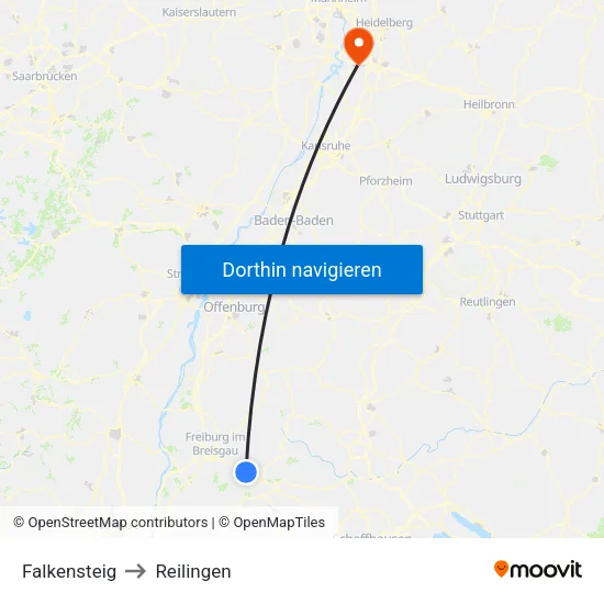 Falkensteig to Reilingen map