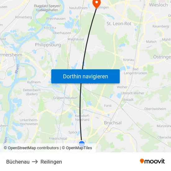 Büchenau to Reilingen map