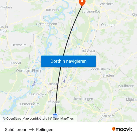 Schöllbronn to Reilingen map
