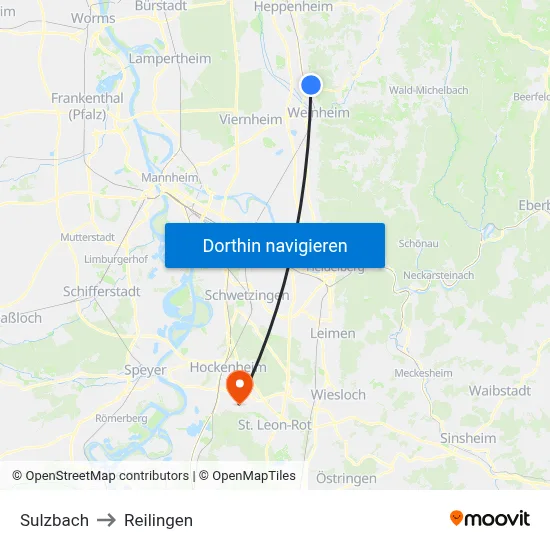 Sulzbach to Reilingen map