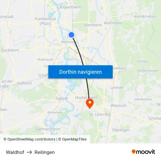 Waldhof to Reilingen map