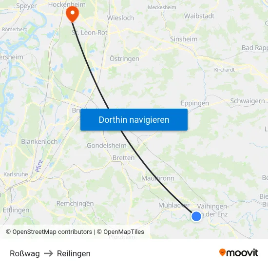 Roßwag to Reilingen map