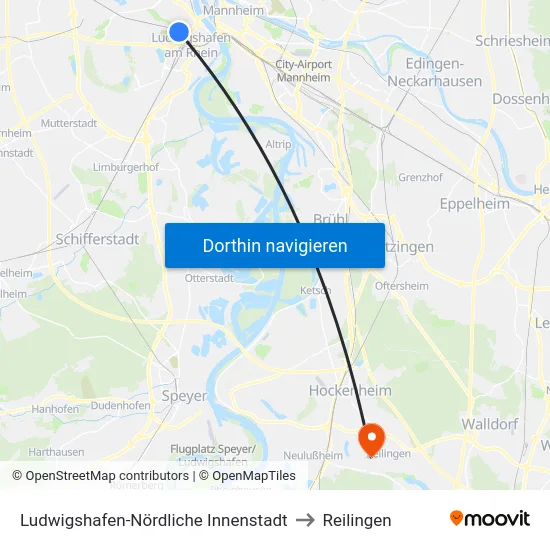Ludwigshafen-Nördliche Innenstadt to Reilingen map