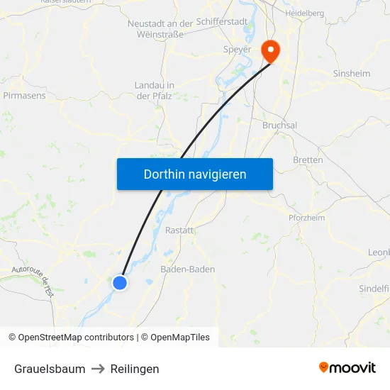 Grauelsbaum to Reilingen map
