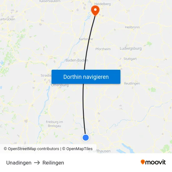 Unadingen to Reilingen map