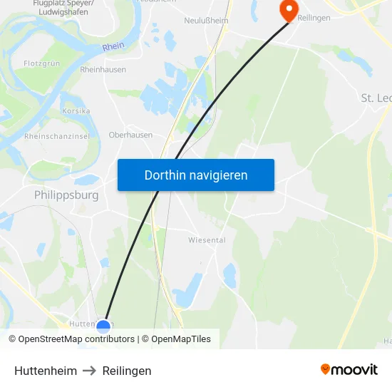 Huttenheim to Reilingen map