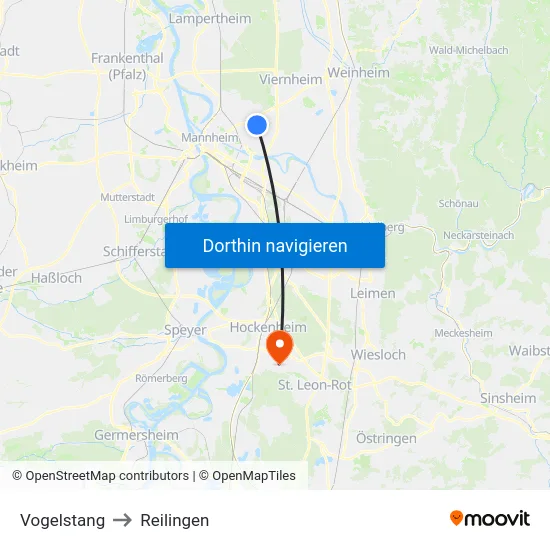 Vogelstang to Reilingen map