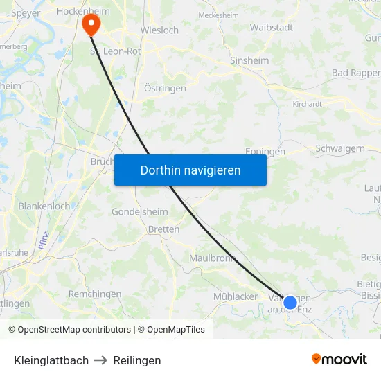 Kleinglattbach to Reilingen map